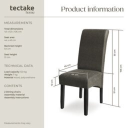 Tectake Set Of 2 Dining Chair - Ergonomic Seat Shape, High Backrest, Padded, Faux Leather  - Gray Marbled - thumbnail 6