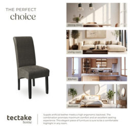 Tectake Set Of 2 Dining Chair - Ergonomic Seat Shape, High Backrest, Padded, Faux Leather  - Gray Marbled - thumbnail 7