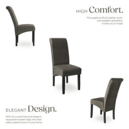 Tectake Set Of 2 Dining Chair - Ergonomic Seat Shape, High Backrest, Padded, Faux Leather  - Gray Marbled - thumbnail 3