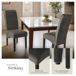 Tectake Set Of 2 Dining Chair - Ergonomic Seat Shape, High Backrest, Padded, Faux Leather  - Gray Marbled - thumbnail 4