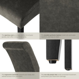 Tectake Set Of 2 Dining Chair - Ergonomic Seat Shape, High Backrest, Padded, Faux Leather  - Gray Marbled - thumbnail 5