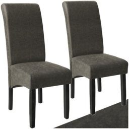 Tectake Set Of 2 Dining Chair - Ergonomic Seat Shape, High Backrest, Padded, Faux Leather  - Gray Marbled