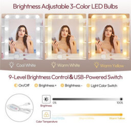 Yaheetech White Tempered Glass Mirror Dressing Table With 10 Led Lights And Drawer - thumbnail 5