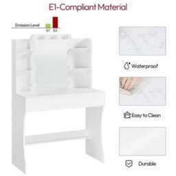 Yaheetech White Tempered Glass Mirror Dressing Table With 10 Led Lights And Drawer - thumbnail 6