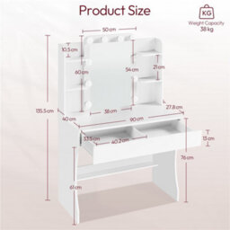 Yaheetech White Tempered Glass Mirror Dressing Table With 10 Led Lights And Drawer - thumbnail 4