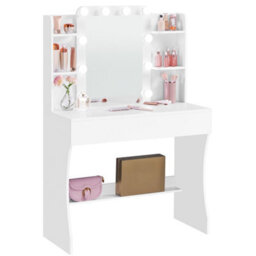 Yaheetech White Tempered Glass Mirror Dressing Table With 10 Led Lights And Drawer - thumbnail 3