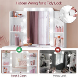 Yaheetech White Tempered Glass Mirror Dressing Table With 10 Led Lights And Drawer - thumbnail 9