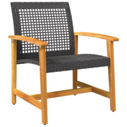 Garden Chairs 2 Pcs Black Poly Rattan And Acacia Wood - thumbnail 3