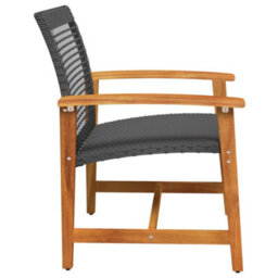 Garden Chairs 2 Pcs Black Poly Rattan And Acacia Wood - thumbnail 5