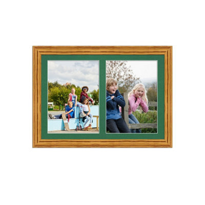 AK Frames 20X14 Oak Classic Multi Photo Frame With Emerald Mount - Holds 2 Apertures (2X) A4 Photos - image 1