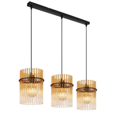 Luminosa Lighting Luminosa Gorley Bar Pendant Ceiling Light Matt Black Amber Glass Shade 3X E27 - image 1