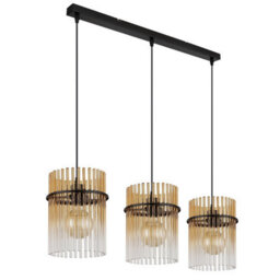 Luminosa Lighting Luminosa Gorley Bar Pendant Ceiling Light Matt Black Amber Glass Shade 3X E27 - thumbnail 2