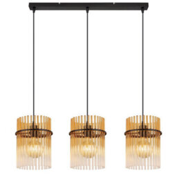Luminosa Lighting Luminosa Gorley Bar Pendant Ceiling Light Matt Black Amber Glass Shade 3X E27 - thumbnail 3