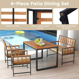 Costway 4 Pieces Acacia Wood Patio Dining Set Outdoor Table And Chairs With Umbrella Hole - thumbnail 9