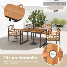 Costway 4 Pieces Acacia Wood Patio Dining Set Outdoor Table And Chairs With Umbrella Hole - thumbnail 8