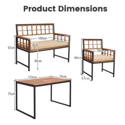 Costway 4 Pieces Acacia Wood Patio Dining Set Outdoor Table And Chairs With Umbrella Hole - thumbnail 3