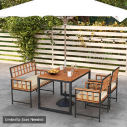Costway 4 Pieces Acacia Wood Patio Dining Set Outdoor Table And Chairs With Umbrella Hole - thumbnail 5