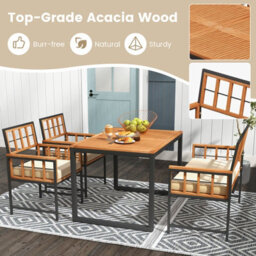 Costway 4 Pieces Acacia Wood Patio Dining Set Outdoor Table And Chairs With Umbrella Hole - thumbnail 6
