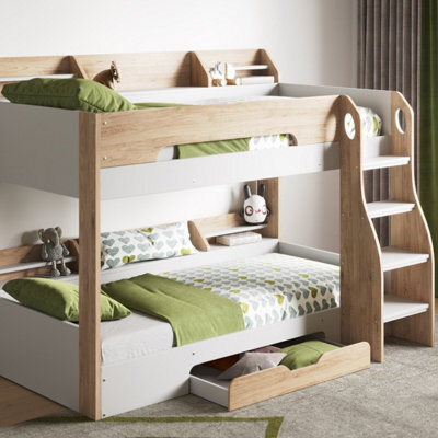 Flair Flick Bunk Bed With Shelves And Drawer - Oak - image 1