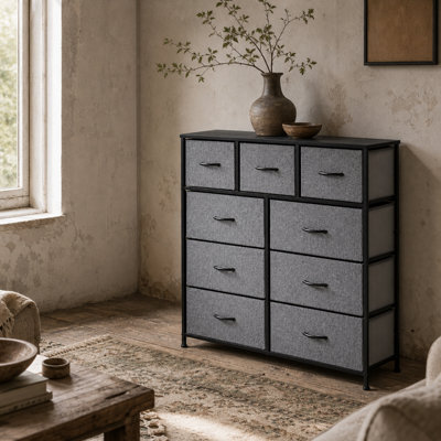 Wyld Haus Molisa 9-Drawer Fabric Dresser With Engineered Wood Top, Steel Frame, Black & Grey - image 1