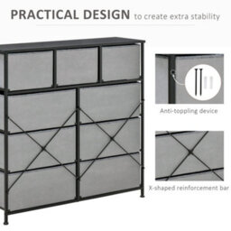 Wyld Haus Molisa 9-Drawer Fabric Dresser With Engineered Wood Top, Steel Frame, Black & Grey - thumbnail 8