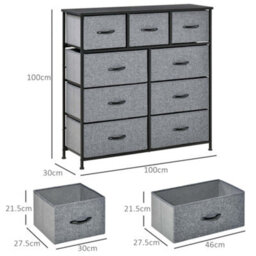 Wyld Haus Molisa 9-Drawer Fabric Dresser With Engineered Wood Top, Steel Frame, Black & Grey - thumbnail 4