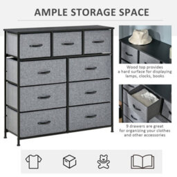 Wyld Haus Molisa 9-Drawer Fabric Dresser With Engineered Wood Top, Steel Frame, Black & Grey - thumbnail 5