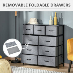 Wyld Haus Molisa 9-Drawer Fabric Dresser With Engineered Wood Top, Steel Frame, Black & Grey - thumbnail 7