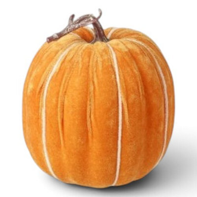 Heaven Sends Halloween White And Orange Velvet Pumpkin Decoration 23 X 18 Cm - Soft Plush Tabletop Ornament