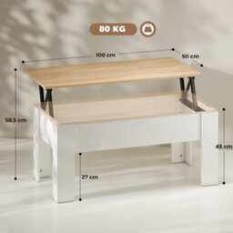 Wyld Haus Lirifi Nono Lift-Top Coffee Table With Hidden Storage, White And Oak-Effect, 100 X 50 X 45 Cm - thumbnail 4