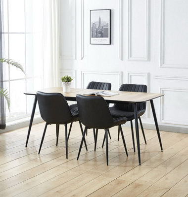 Hallowood Furniture Cullompton Large Extending Dining Table With 4 Black Bonded Leather Chairs - image 1