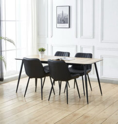Hallowood Furniture Cullompton Large Extending Dining Table With 4 Black Bonded Leather Chairs