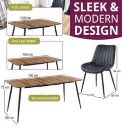 Hallowood Furniture Cullompton Large Extending Dining Table With 4 Black Bonded Leather Chairs - thumbnail 3