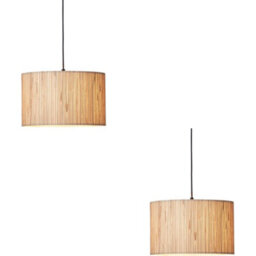 Loops 2 Pack Hanging Ceiling Pendant Light - Natural Seagrass & Matt Black - 10W Led E27