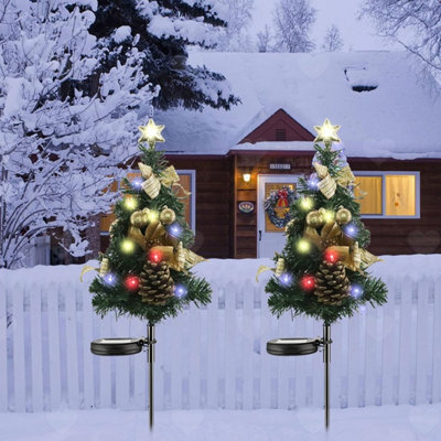 Amorly 2Pcs Solar Christmas Yard Decorations, Waterproof Led Xmas Tree Pathway Stake Light, Solar Operated Decorative Lighting For Garden - image 1