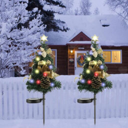 Amorly 2Pcs Solar Christmas Yard Decorations, Waterproof Led Xmas Tree Pathway Stake Light, Solar Operated Decorative Lighting For Garden - thumbnail 1