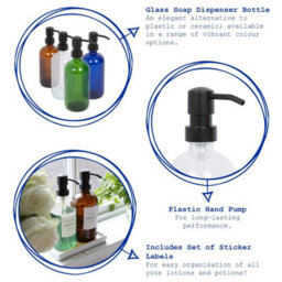 Harbour Housewares Glass Soap Dispensers With Labels - 500Ml - Amber/black - Pack Of 2 - thumbnail 2