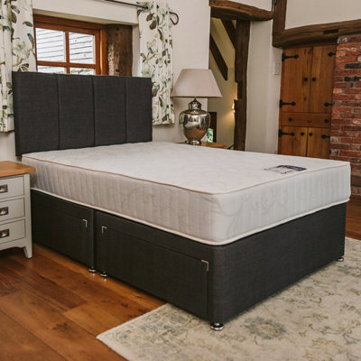 Divan Base Direct Super Paris Orthopaedic Backcare Sprung Divan Bed Set 4Ft6 Double 4 Drawers - Naples Slate - image 1