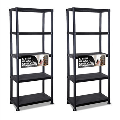 2X 5 Tier Black Plastic Heavy Duty Shelving Racking Storage Unit - image 1