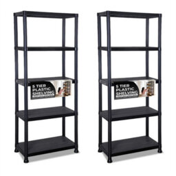 2X 5 Tier Black Plastic Heavy Duty Shelving Racking Storage Unit