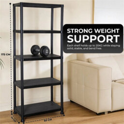 2X 5 Tier Black Plastic Heavy Duty Shelving Racking Storage Unit - thumbnail 2