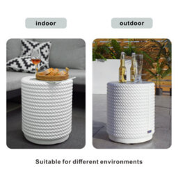 Abrihome Outdoor Garden Concrete Round Side Table, White Bistro Table - thumbnail 2