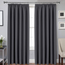 Ameha Dark Grey Plain Blackout Curtain Pencil Pleat Thermal Insulated Curtain Pair 90''x90'' With Tieback Living Room Bedroom - thumbnail 9
