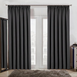 Ameha Dark Grey Plain Blackout Curtain Pencil Pleat Thermal Insulated Curtain Pair 90''x90'' With Tieback Living Room Bedroom - thumbnail 3