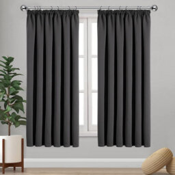 Ameha Dark Grey Plain Blackout Curtain Pencil Pleat Thermal Insulated Curtain Pair 90''x90'' With Tieback Living Room Bedroom - thumbnail 4