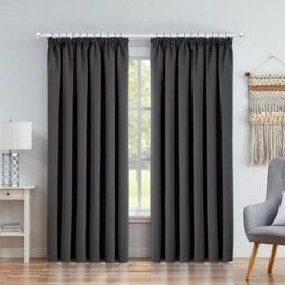 Ameha Dark Grey Plain Blackout Curtain Pencil Pleat Thermal Insulated Curtain Pair 90''x90'' With Tieback Living Room Bedroom - thumbnail 2