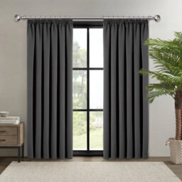 Ameha Dark Grey Plain Blackout Curtain Pencil Pleat Thermal Insulated Curtain Pair 90''x90'' With Tieback Living Room Bedroom - thumbnail 5
