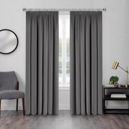Ameha Dark Grey Plain Blackout Curtain Pencil Pleat Thermal Insulated Curtain Pair 90''x90'' With Tieback Living Room Bedroom - thumbnail 6