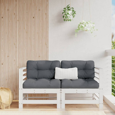 Walplus Outdoor Garden Corner Sofa For Patio Balcony Poolside Furnitures 2 Pcs White Solid Wood Pine - Cushion Not Included - image 1