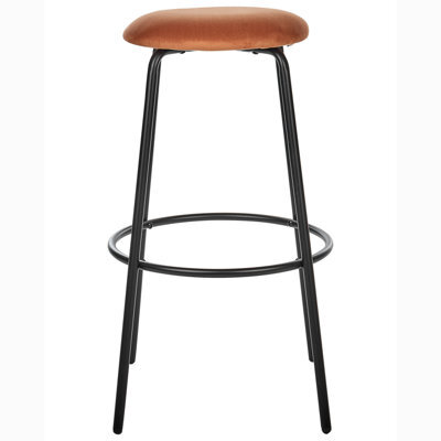 Wyld And Coco Orange Velvet Bar Stools Set Of 2 With Footrests For Counters And Breakfast Bars - W43 X D43 X H75Cm - image 1